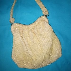 Vintage White Beaded Handbag Purse